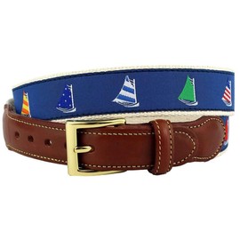 COUNTRY CLUB PREP Sailor's Delight Cat Boat Leather Tab Belt Men | Flat Solid Buckle Closure & 100% Leather | 1.25" Width, Size: 32 (Fits Size 34 Pants)