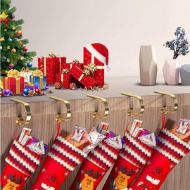 Hollylife 6 Pcs Christmas Stocking Holders for Mantle Hanger Hooks Christmas Sock Present Hooks Metal Bracket Christmas Tree Fireplace No-Slip Hanger Hook Christmas Party Supplies Holiday Decorations