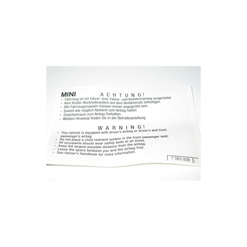 MINI Airbag Notice Warning Sticker Decal 7063938 71217063938 Genuine