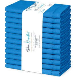 Blue Needles Set of 12 Hemstitch Linen Napkins 100% 18" x (Set 12), Royal Blue