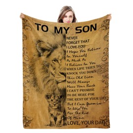 Naniopick to My Son Throw Blanket Gifts for Boy, 340GSM Lion to Son Themed Gifts for Men,50"x60"Christmas Birthday Graduation Gifts for My Son, to My Son from Dad Lion Throw Decor for Bedroom Couch