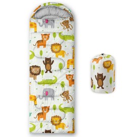 Datura home Kids Sleeping Bag for Girls,Cartoon Woodland Animal Bear Tiger-Lightweight Warm Outdoor Indoor-Waterproof Cold Weather Resistant Sleeping Bag for Camping Hiking(Woodland 32"*90")