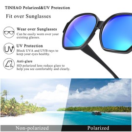TINHAO Fit Over Glasses Sunglasses for Women Men Polarized UV Protection Butterfly Oversized Sunglasses over Glasses(Black, Blue)