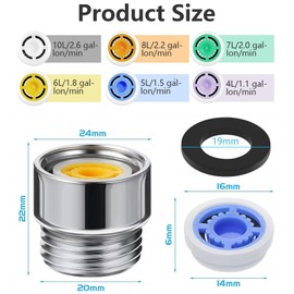 7-Piece Water Saving Shower Kit - Adjustable Flow Restrictor (4, 5, 6, 7, 8, 10 L/min) with G1/2 Adapters & Washers - Compatible with Fixed & Handheld Shower Heads for Home & Hotel Bathrooms