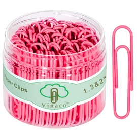 Vinaco Paper Clips Pink, 400PCS Medium and Jumbo Paper Clips (1.3 inch & 2.0 inch), Durable & Rustproof, Coated Paper Clip Great for Office School and Personal Use(Pink)