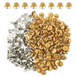 Ruidee 200 Pcs/100 Pairs Tie Tack Pin Backs with Blank Pins, Binding Staple Coupling Butterfly Rubber Bolts Back Holder Replacement (Gold)