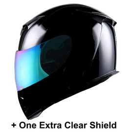 1STorm Motorcycle Full Face Helmet Skull King Glossy Black+ One Extra Clear Shield, Size Small(53-54 cm,20.9/21.3 Inch)