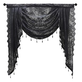 apott Black Swag Valance for Windows Waterfall Valance Curtains Beaded Voile Swags Small Lace Drapes for Living Room Bedroom Party 39.5x 41 Inch
