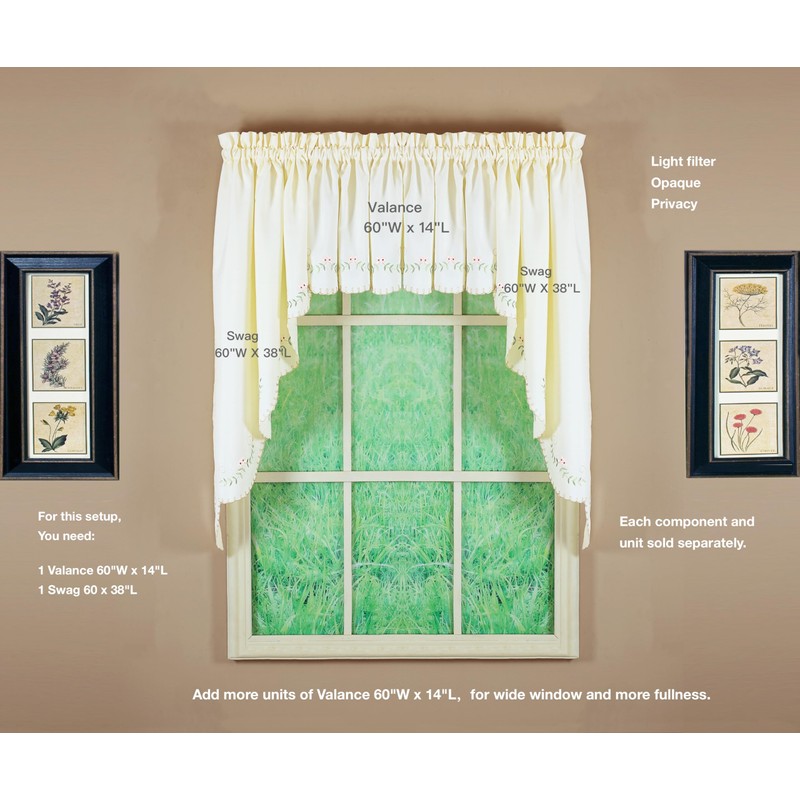 Today's Curtain, Forget-Me-Not Swag 38", Ecru/Rose, 60" W x 38"