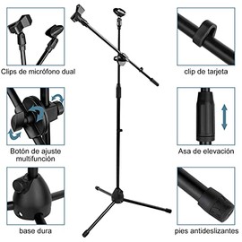 Soporte y Pedestal Para Micrófono,Altura Ajustable Plegable | con Bolsa de Transporte y 2 Clips Para Micrófono Para Cantar,Karaoke,Escenario y Eventos
