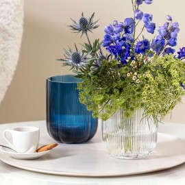 Villeroy & Boch Fleur Blue Vase, 6 in, Blue, Dishwasher Safe, Freestanding, Mouth-Blown and Handmade, Flower Vase, Glass