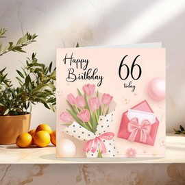 66th Birthday Card for Women - Ladies Pink floral Birthday Cards for year 66 old woman Sixty Six, Sixty Sixth Daughter Friend Niece Granddaughter Wife Girlfriend Girls Mum Aunt for her