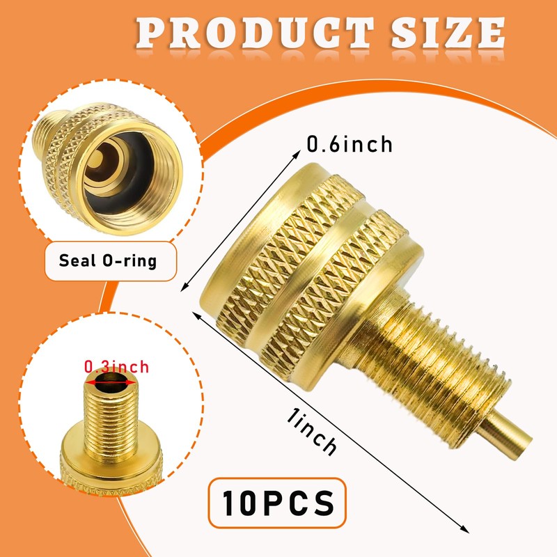 Suvnie 10 PCS Large Bore Tire Valve Adapter, Brass Valve