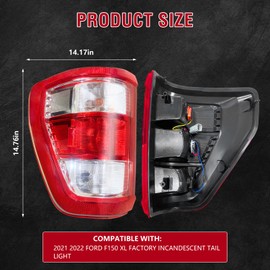 Left Driver Side Tail Light Rear Lamp Assembly Compatible with Ford F150 F-150 XL 2021 2022 2023 With Bulbs and Harness Included ML3Z13405E without Blind Spot without LED