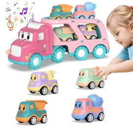 SHAWE Toys for 2 3 4 5 Year Old Boys Girls, 5-In-1 Transport Carrier Truck Toys With Sound & Light, Pull Back Construction Vehicle Toddlers Toys Cars 2+ Year Old Gifts for Age 2 3 4 5