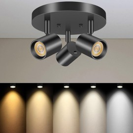 VANoopee 5 Color 3 Light LED Ceiling Spot Light Indoor Flush Mount Directional Adjustable Spotlight Fixtures Close to Ceiling for Kitchen Hallway Modern LED Track Lighting Kit Dimmable 30W Matte Black
