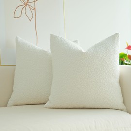 JOJUSIS Pack of 2 Textured Boucle Throw Pillow Covers Accent Solid Pillowcovers Home Decor 20 x 20 Inch White