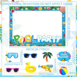 JeVenis Pool Party Decorations Photo Booth Props Frame Summer Party Supplies Luau Summer Decor Tropical Hawaiian Birthday Photo Booth Props