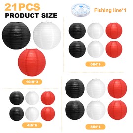 21 Pcs Paper Lanterns Party Decorations, 4/6/8/10 Inch Round Chinese Hanging Paper Lanterns for Wedding, Birthday, Baby Shower, Graduation, Classroom Ceiling Decorations Indoor Outdoor