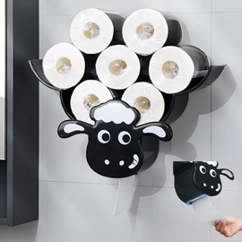 CHOWONE Sheep Toilet Roll Paper Holder Stand Bathroom Pasted Wall Mount Storage for Extra 12 Rolls Easy Install Cow Funny Cute Bathroom Decor Toilet Paper Organizer (Black)