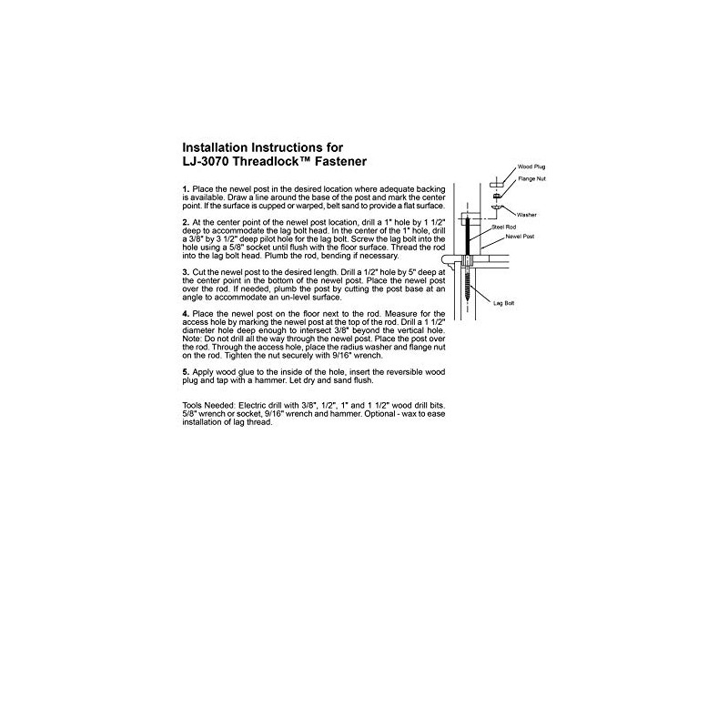 LJ-3070-P: Threadlock Newel Post Fastener with 1 1/2" Reversible Wood