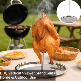 Vertical Kebab Skewer Stand,BBQ Vertical Skewer,Chicken Rack Roaster,Stainless Steel Barbecue Spit Ske/wer Grill,Ver/Tical Grilling Rack Meat Spit, for Broiler, Medium Chicken, Steak, Kebab, Shawarma