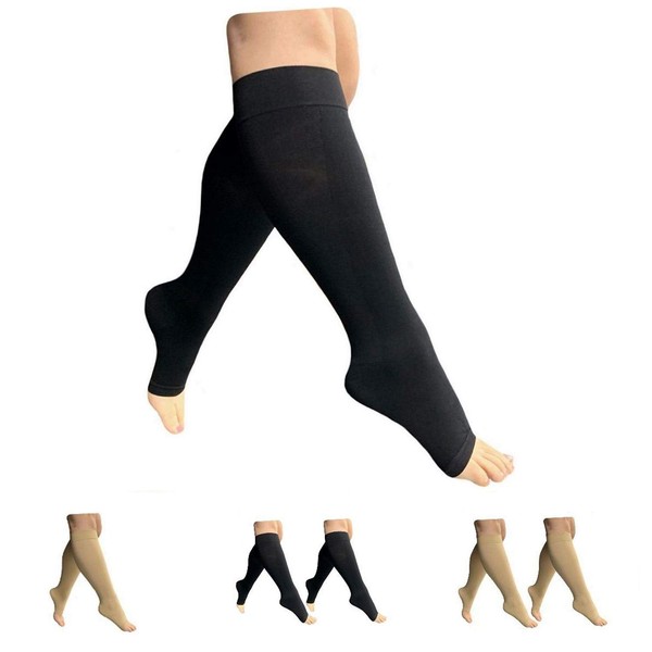 HealthyNees Open Toe 15-20 mmHg Compression Plus Size Extra Wide Calf Leg Socks (Black, 2X-Large)
