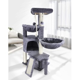 Smouatou Xin Three Layer Cat Tree with Cat Condo and Two Hammocks,Grey 37.4" 37.4" Grey