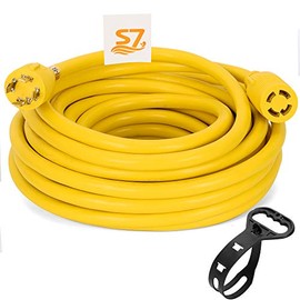 25 Feet Heavy Duty Generator Locking Power Cord NEMA L14-30P/L14-30R,4 Prong 10 Gauge SJTW Cable, 125/250V 30Amp 7500 Watts Generator Lock Extension Cord，ETL Listed