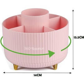 Lostwry Rotating Pen Holder, 360 Degree Rotating Pen Holder, 5 Sorting Compartments for Pens, Pens, Organiser, Pen Holder, Desk for Office, School, Home Storage (White + Pink)