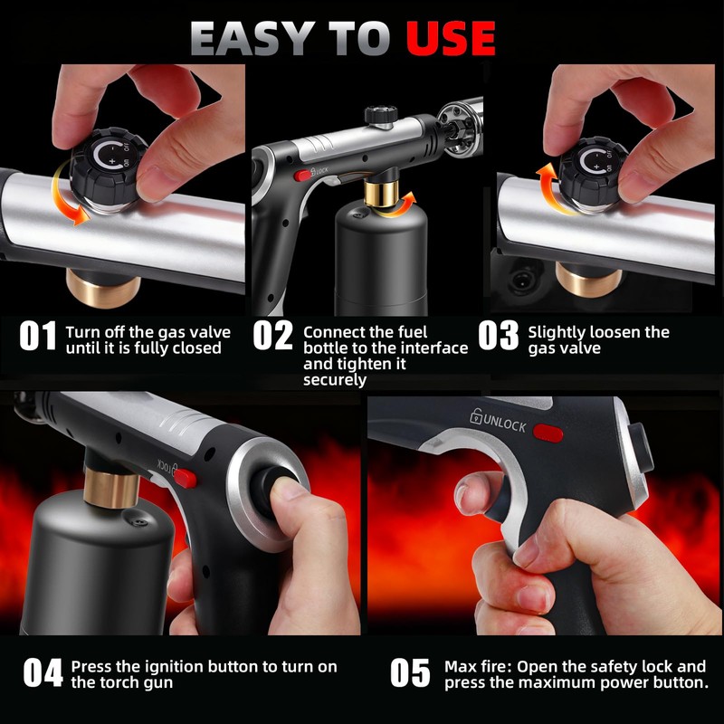 Powerful Propane Torch Gun，Flame Thrower Gun With One-Touch Max Fire,