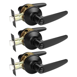Probrico 3 Pack Black Privacy Lever Door Handles, Keyless Door Handle Set for Bedroom or Bathroom, Interior Handles Door Levers Door Knobs Door Lock