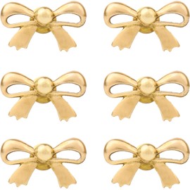 Indian Shelf Solid Brass Gold Bow Drawer Knobs (6 Pack) - Premium Coquette Dresser Pulls for Nursery & Cabinets - Secure Anti-Spin Design