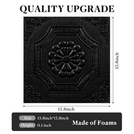 Ceiling Tiles Peel and Stick Waterproof 3D Foam Self-Adhesive Flower Ceiling Sticker in Black,13.8 in×13.8 in, Pack of 16, Covering 21 sq.ft for roof and Wall