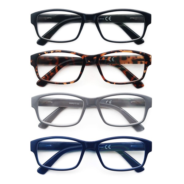 HEEYYOK 4-Pack Reading Glasses Men 1.25 XXL,Large Square Readers,Rectangular Frame?Oversized