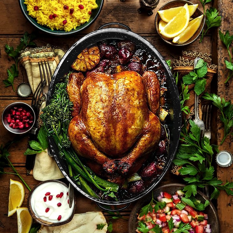 JY COOKMENT 15.7" Enameled Oval Roaster with Domed Lid -