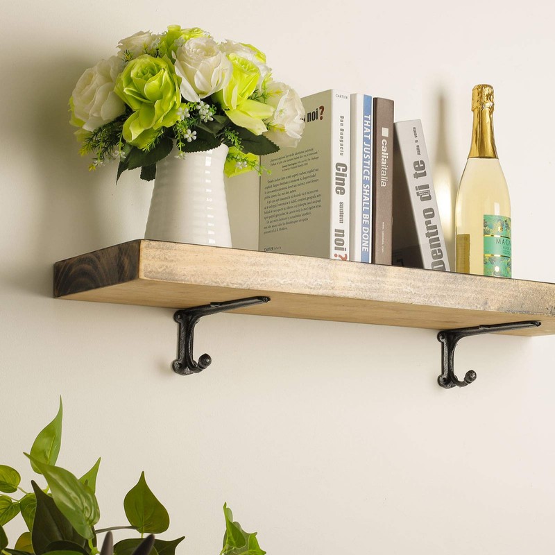 ChasBete Rustic Shelf Brackets 8 Inch Shelving Brackets, Black Shelf