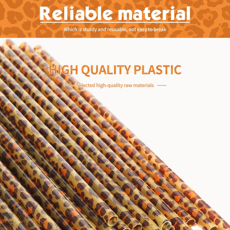 Pack of 50 Reusable Leopard Pattern Plastic Drinking Straws Printed