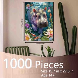 1000 Piece Baby Hippo Swimming Jigsaw Puzzles for Adults Underwater Animal Puzzles Puzzle for Challenging Family Activity Games Colorful DIY Craft Puzzle for Home Decor Gifts 27x20 Inches