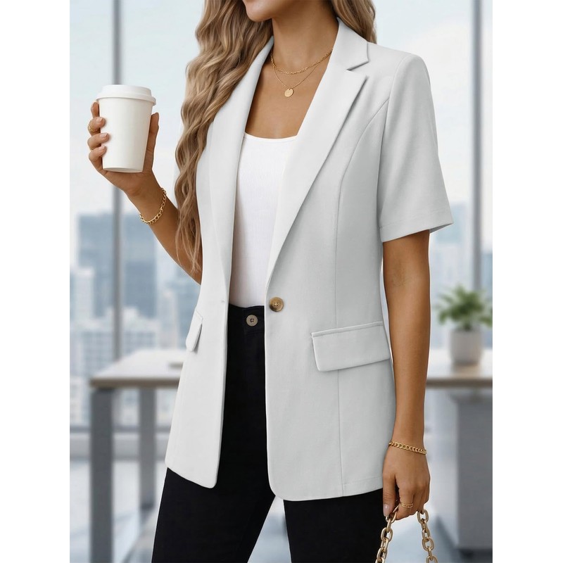 Mina Self Short Sleeve Blazer Jacket for Women 2026 White
