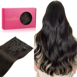WENNALIFE Clip in Hair Extensions Real Human Hair, 22 Inch 130g 7pcs Remy Hair, Dark Brown Straight Natural Extensiones De Cabello Humano Con Clip Ins