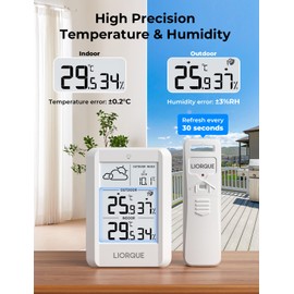 LIORQUE Weather Stations with Outdoor Sensor Wireless Indoor Outdoor Thermometer Hygrometer, Wireless Temperature and Humidity Monitor with Weather Forecast, Digital Weather Stations for Home