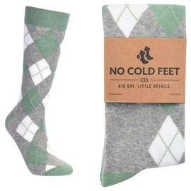 No Cold Feet Fun Colorful Novelty Socks for Men for Dress Casual Formal Groomsmen Wedding, Sage and Grey Argyle, Size M (8-13)