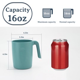 Wrova 16oz Wheat Straw Cups with handles set of 6-Plastic Cups Reusable-Unbreakable Kids Mugs-Dishwasher Safe & Microwave Safe-Ideal Plastic Mugs for Tea,Coffee,Camping,RV-Green