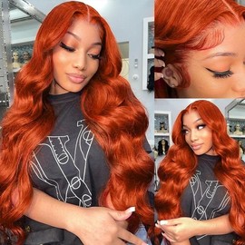 Aoque Jengibre Naranja Cuerpo Onda Encaje Frontal Pelucas Cabello Humano 180% Densidad 13X4 Hd Transparente Encaje Frontal Pelucas Para Mujeres 350# Color Glueless Pelucas Cabello H