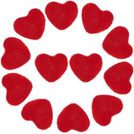 SUNNYCLUE 12Pcs Red Felt Hearts Felted Wool Heart Bulk Valentines Mothers Fathers Love Heart Shape Needle Felting Pom Pom Bead Decorations for DIY Art Handcraft Project Home Party Garland Ornaments