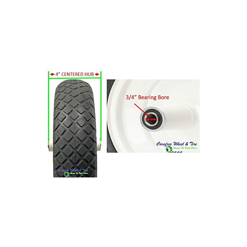 Flat Free 4.80/4.00-8 Wheelbarrow Wheel, 4" Centered Hub (3/4" Semi-Precision