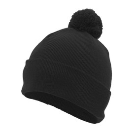 Pacific Headwear Standard Knit Fold Pom Beanie, Black