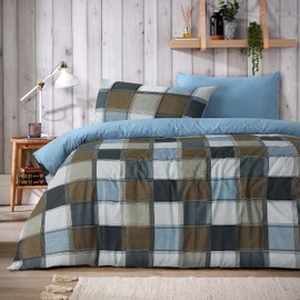 Olivia Rocco Glencoe Check Duvet Cover Set Easy Care Bedding Quilt Covers Polycotton Bed Linen with Pillowcases, Single Natural