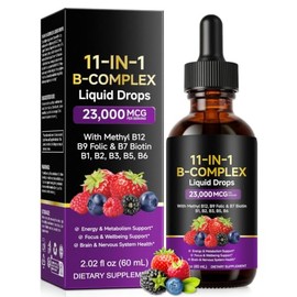 Vitamin B Complex Liquid Drops - High Strength 11-in-1 B Vitamins with Vitamin C, Choline, Complex Liquid Supplement Supports Energy, Brain Function & Heart Health B Complex Vitamins 60ml